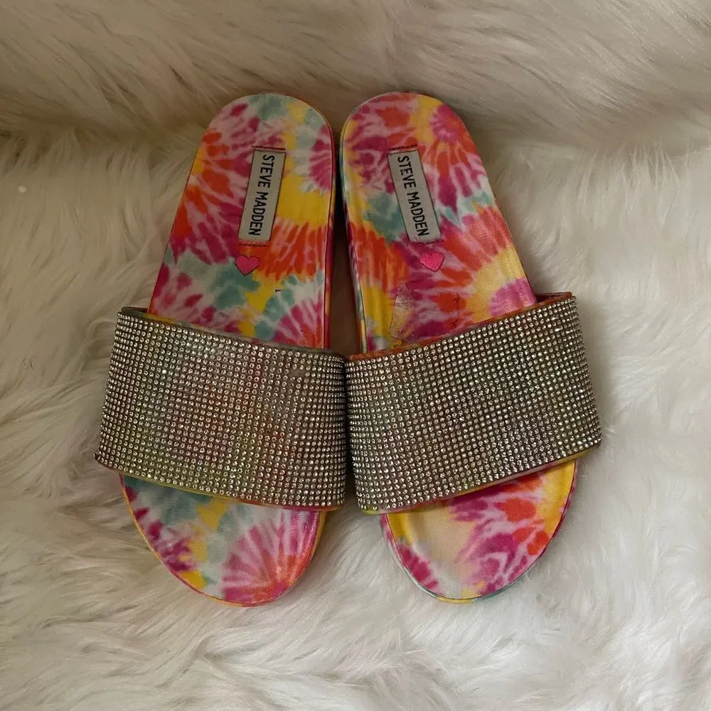 Steve Madden  Big girl tie dye slide glitter rhinestones slide sandals size 4